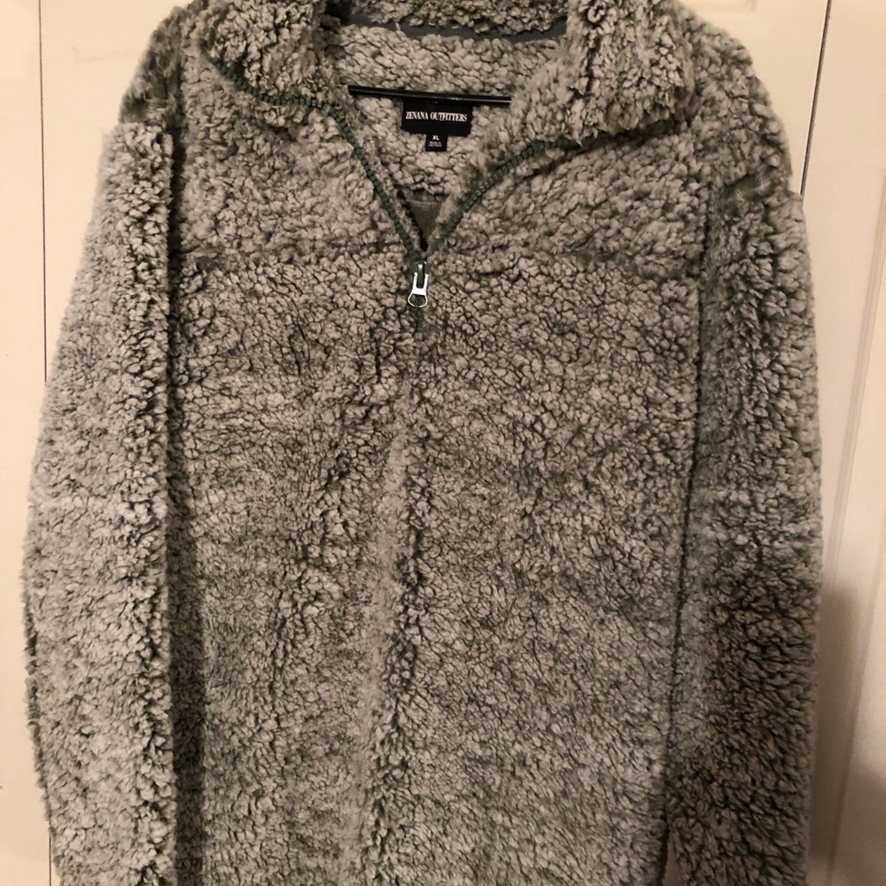 Green fuzzy pullover…half zip…good condition..worn twice.